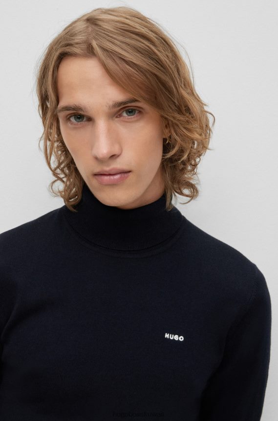 4TFNJN1668 أزرق غامق Hugo Boss سترة من مزيج القطن مع شعار الصدر هوغو باللون الأزرق الداكن