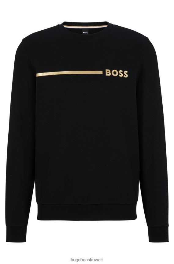 4TFNJN1670 أسود Hugo Boss سويت شيرت من مزيج القطن مع شريط وشعار هوغو باللون الأسود