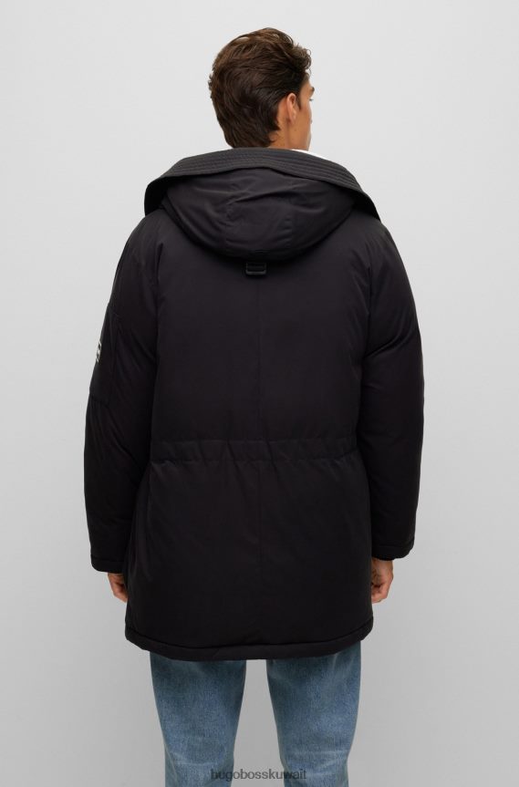 4TFNJN1672 أسود Hugo Boss سترة هوغو سوداء مملوءة بالأسفل مع شعار الإطار