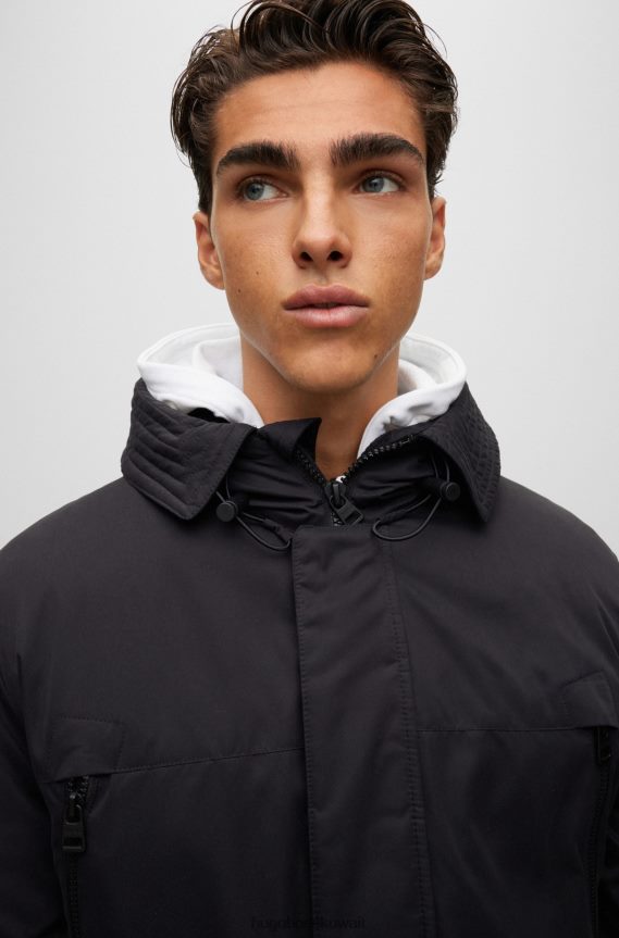 4TFNJN1672 أسود Hugo Boss سترة هوغو سوداء مملوءة بالأسفل مع شعار الإطار