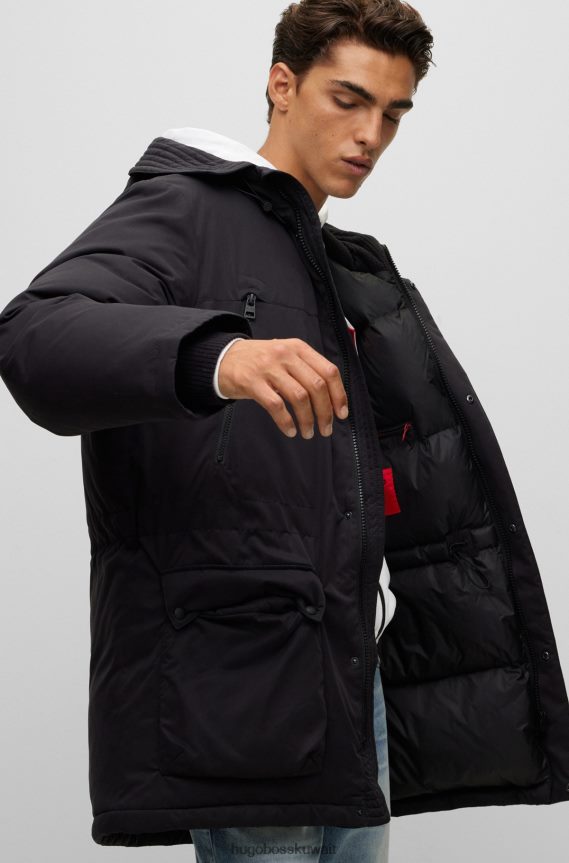 4TFNJN1672 أسود Hugo Boss سترة هوغو سوداء مملوءة بالأسفل مع شعار الإطار