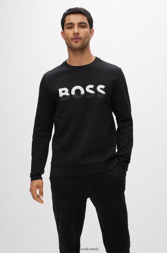 4TFNJN1673 أسود Hugo Boss هوغو سويت شيرت من مزيج القطن مع شعار ملون باللون الأسود