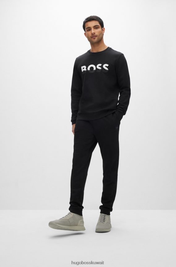 4TFNJN1673 أسود Hugo Boss هوغو سويت شيرت من مزيج القطن مع شعار ملون باللون الأسود