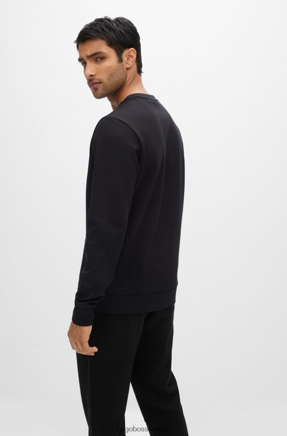 4TFNJN1673 أسود Hugo Boss هوغو سويت شيرت من مزيج القطن مع شعار ملون باللون الأسود