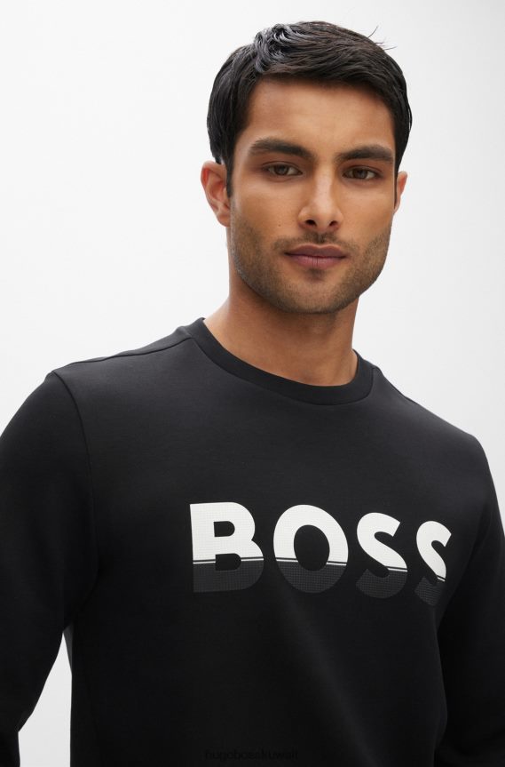 4TFNJN1673 أسود Hugo Boss هوغو سويت شيرت من مزيج القطن مع شعار ملون باللون الأسود