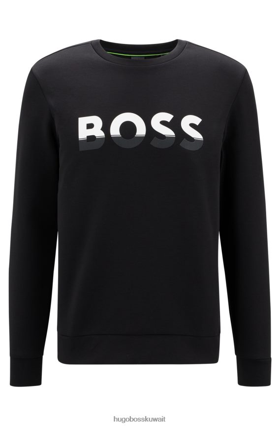 4TFNJN1673 أسود Hugo Boss هوغو سويت شيرت من مزيج القطن مع شعار ملون باللون الأسود