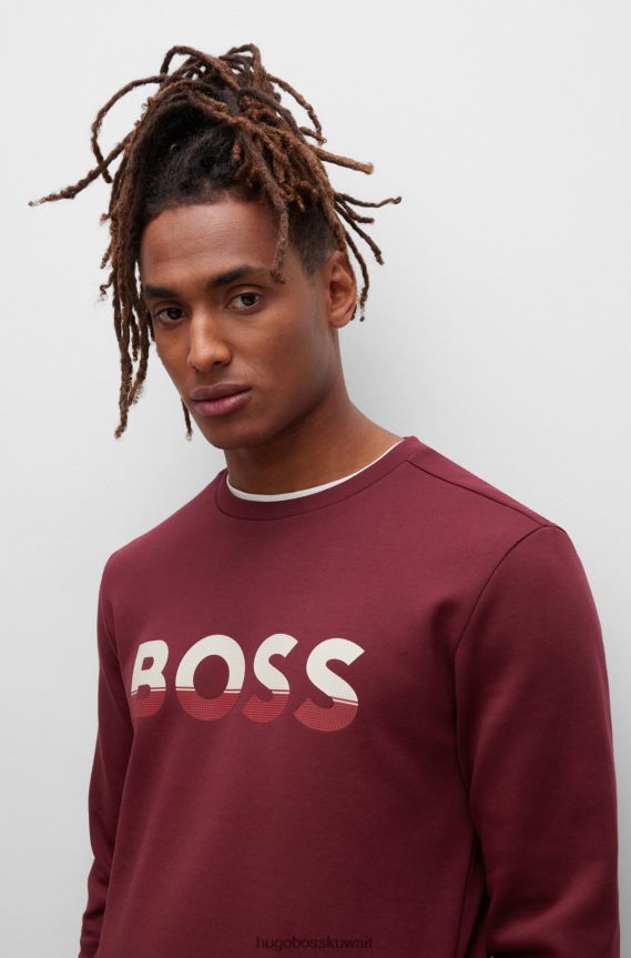 4TFNJN1674 وردي غامق Hugo Boss سويت شيرت من مزيج القطن مع شعار هوغو باللون الوردي الداكن