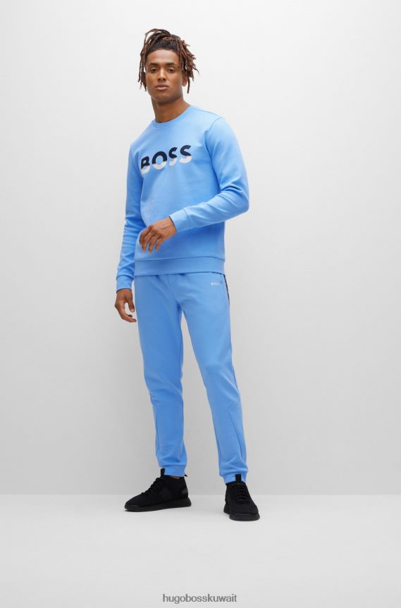 4TFNJN1675 أزرق Hugo Boss سويت شيرت من مزيج القطن باللون الأزرق مع شعار Hugo بألوان متعددة