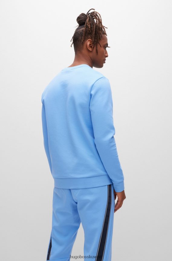 4TFNJN1675 أزرق Hugo Boss سويت شيرت من مزيج القطن باللون الأزرق مع شعار Hugo بألوان متعددة