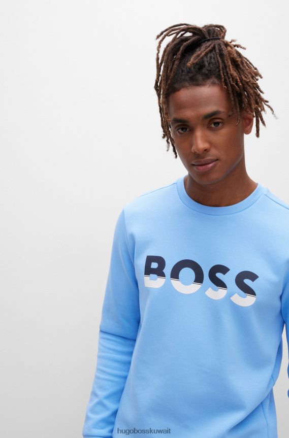 4TFNJN1675 أزرق Hugo Boss سويت شيرت من مزيج القطن باللون الأزرق مع شعار Hugo بألوان متعددة