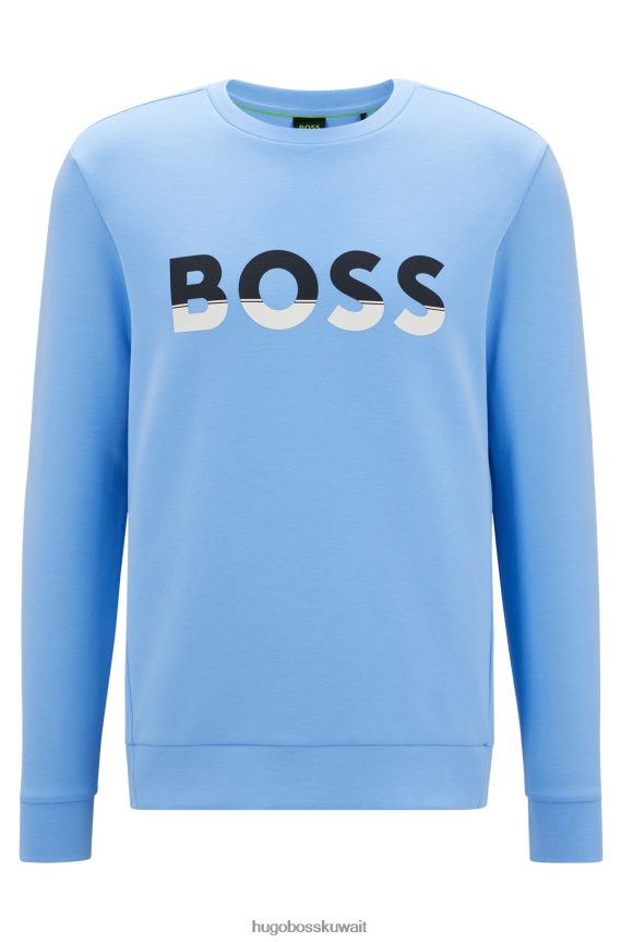 4TFNJN1675 أزرق Hugo Boss سويت شيرت من مزيج القطن باللون الأزرق مع شعار Hugo بألوان متعددة