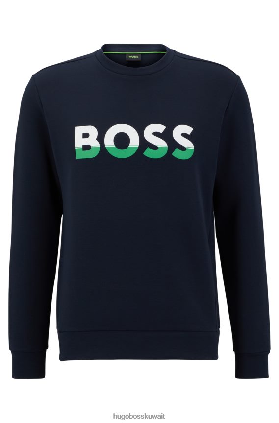 4TFNJN1676 أزرق غامق Hugo Boss سويت شيرت من مزيج القطن مع شعار Hugo باللون الأزرق الداكن