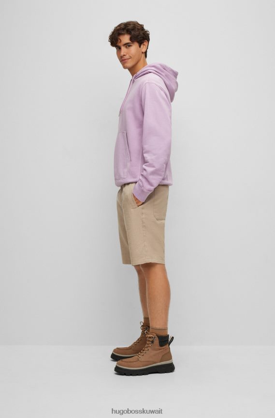 4TFNJN1678 ضوء ارجواني Hugo Boss هودي هودي من قطن تيري مصبوغ باللون الأرجواني الفاتح مع شعار متناغم
