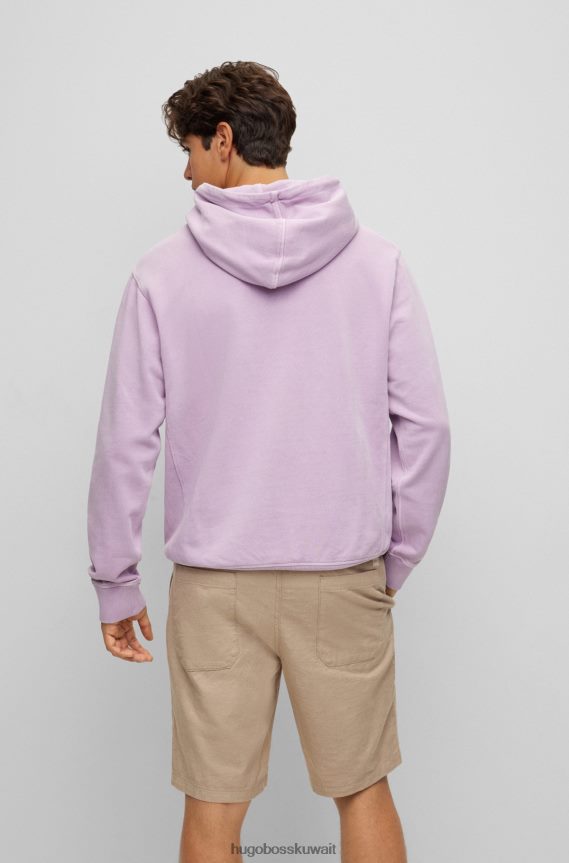 4TFNJN1678 ضوء ارجواني Hugo Boss هودي هودي من قطن تيري مصبوغ باللون الأرجواني الفاتح مع شعار متناغم