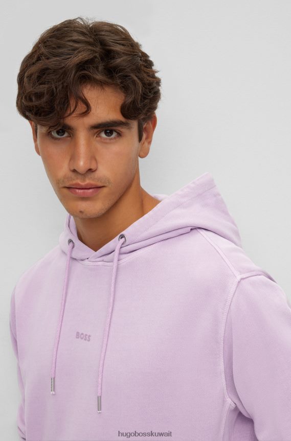 4TFNJN1678 ضوء ارجواني Hugo Boss هودي هودي من قطن تيري مصبوغ باللون الأرجواني الفاتح مع شعار متناغم