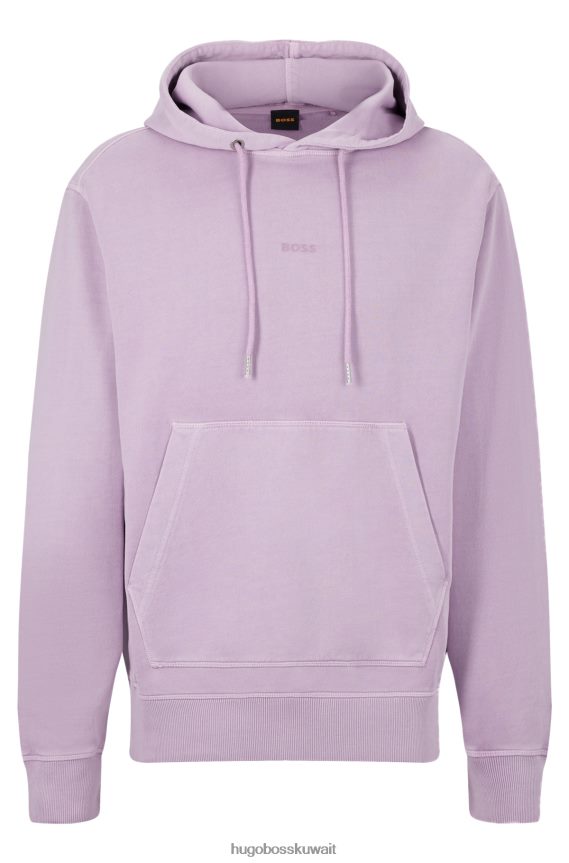 4TFNJN1678 ضوء ارجواني Hugo Boss هودي هودي من قطن تيري مصبوغ باللون الأرجواني الفاتح مع شعار متناغم