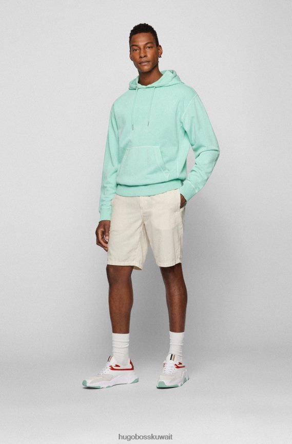 4TFNJN1679 اخضر فاتح Hugo Boss سترة بغطاء للرأس من قماش تيري القطني المصبوغ من Hugo مع شعار متناغم باللون الأخضر الفاتح