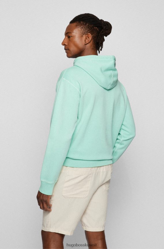 4TFNJN1679 اخضر فاتح Hugo Boss سترة بغطاء للرأس من قماش تيري القطني المصبوغ من Hugo مع شعار متناغم باللون الأخضر الفاتح