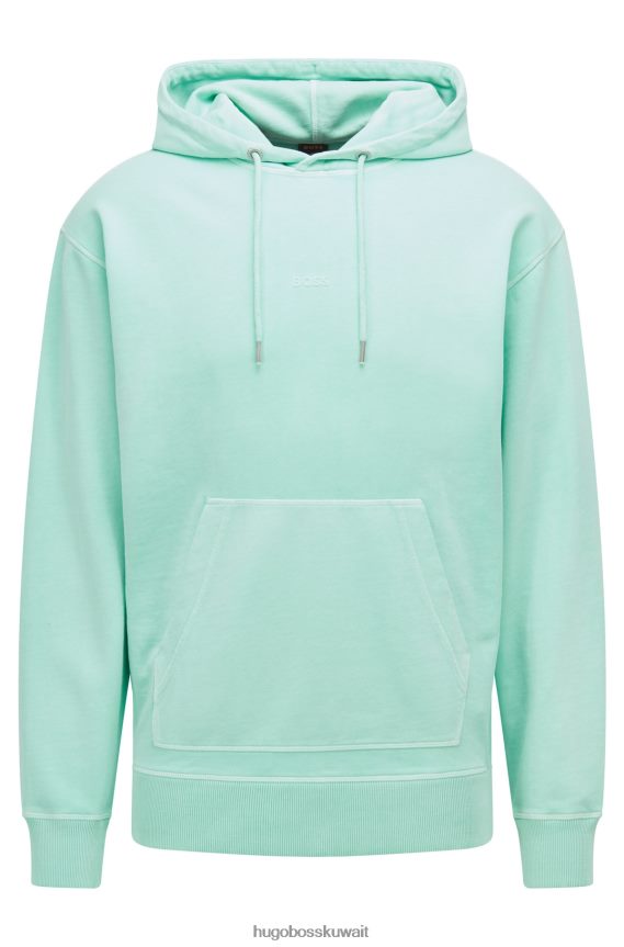 4TFNJN1679 اخضر فاتح Hugo Boss سترة بغطاء للرأس من قماش تيري القطني المصبوغ من Hugo مع شعار متناغم باللون الأخضر الفاتح