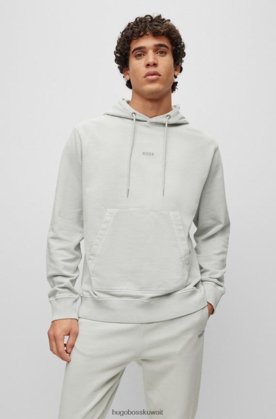 4TFNJN1680 رمادي فاتح Hugo Boss سترة بغطاء للرأس من قطن تيري المصبوغ مع شعار متناغم باللون الرمادي الفاتح