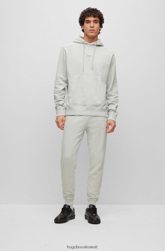 4TFNJN1680 رمادي فاتح Hugo Boss سترة بغطاء للرأس من قطن تيري المصبوغ مع شعار متناغم باللون الرمادي الفاتح