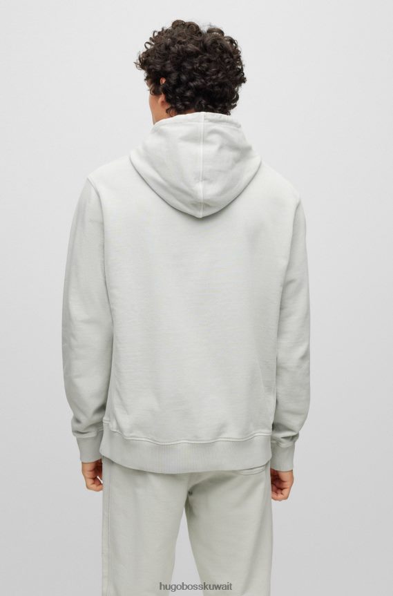4TFNJN1680 رمادي فاتح Hugo Boss سترة بغطاء للرأس من قطن تيري المصبوغ مع شعار متناغم باللون الرمادي الفاتح