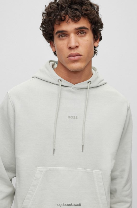 4TFNJN1680 رمادي فاتح Hugo Boss سترة بغطاء للرأس من قطن تيري المصبوغ مع شعار متناغم باللون الرمادي الفاتح