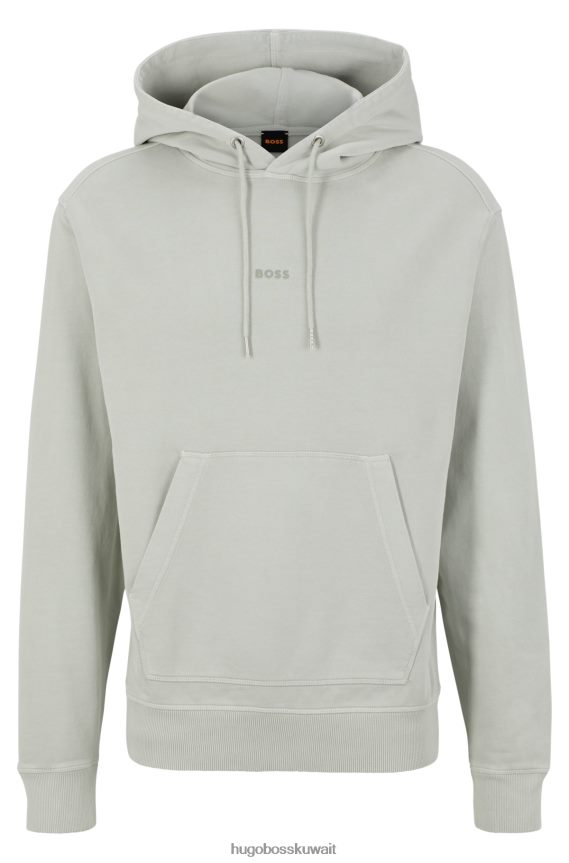 4TFNJN1680 رمادي فاتح Hugo Boss سترة بغطاء للرأس من قطن تيري المصبوغ مع شعار متناغم باللون الرمادي الفاتح