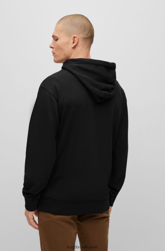 4TFNJN1681 أسود Hugo Boss سترة بغطاء للرأس من قطن تيري مصبوغ باللون الأسود مع شعار هوغو