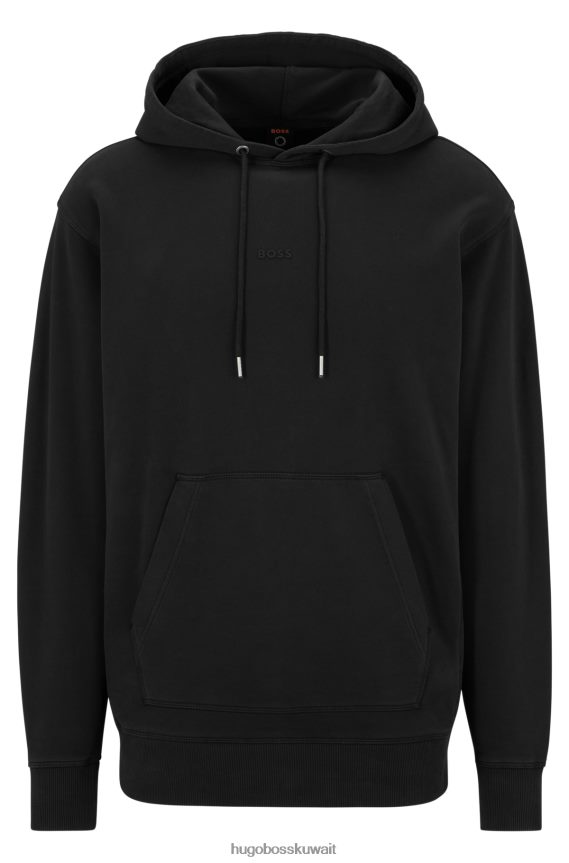 4TFNJN1681 أسود Hugo Boss سترة بغطاء للرأس من قطن تيري مصبوغ باللون الأسود مع شعار هوغو
