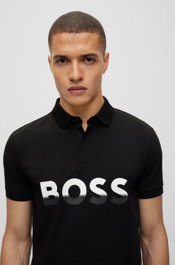 4TFNJN1683 أسود Hugo Boss قميص بولو من مزيج القطن من Hugo باللون الأسود مع شعار ملون