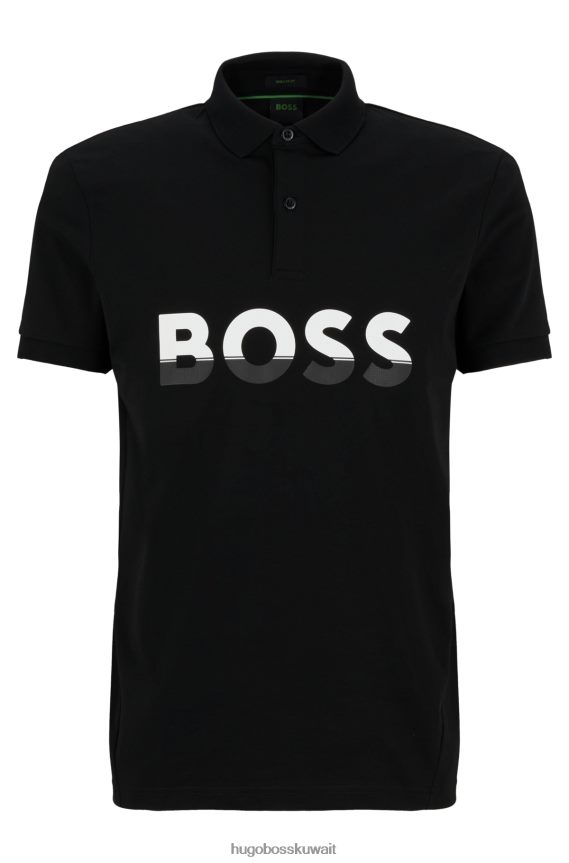 4TFNJN1683 أسود Hugo Boss قميص بولو من مزيج القطن من Hugo باللون الأسود مع شعار ملون
