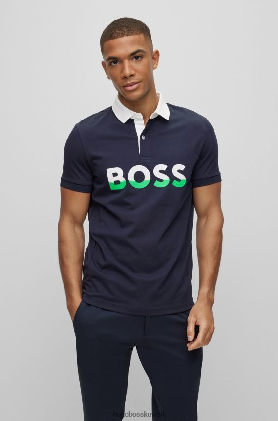 4TFNJN1684 أزرق غامق Hugo Boss قميص بولو من مزيج القطن باللون الأزرق الداكن مع شعار ملون