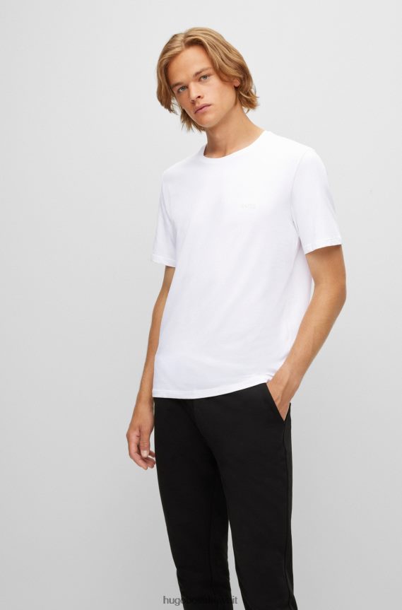 4TFNJN1688 أبيض Hugo Boss تي شيرت من القطن المطاطي بقصة عادية مع شعار هوغو باللون الأبيض