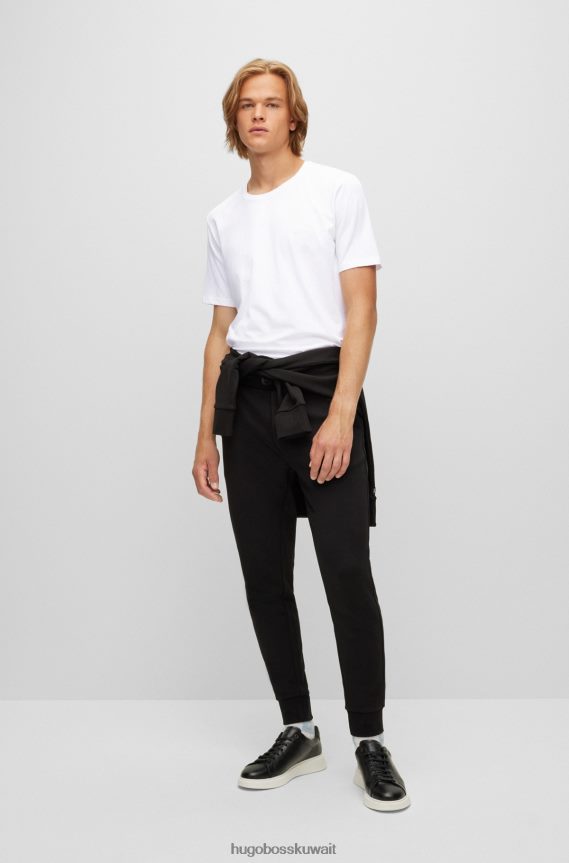 4TFNJN1688 أبيض Hugo Boss تي شيرت من القطن المطاطي بقصة عادية مع شعار هوغو باللون الأبيض