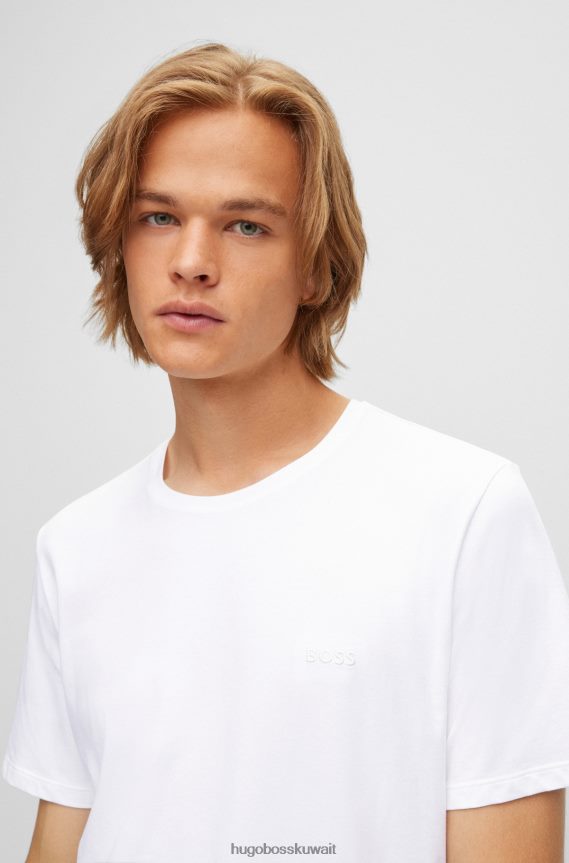 4TFNJN1688 أبيض Hugo Boss تي شيرت من القطن المطاطي بقصة عادية مع شعار هوغو باللون الأبيض