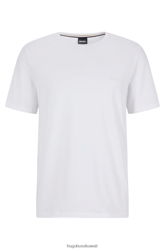4TFNJN1688 أبيض Hugo Boss تي شيرت من القطن المطاطي بقصة عادية مع شعار هوغو باللون الأبيض