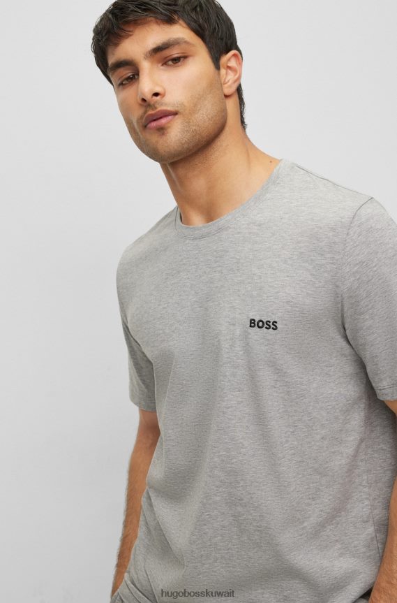 4TFNJN1689 رمادي Hugo Boss تي شيرت Hugo باللون الرمادي من القطن المطاطي بقصة عادية مع شعار متباين