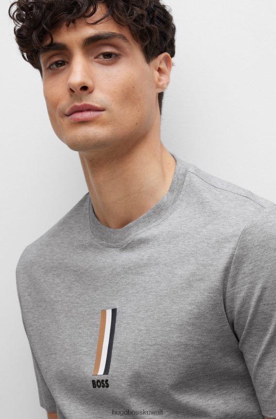 4TFNJN1692 رمادي فاتح Hugo Boss تي شيرت من الجيرسي القطني مع طباعة شعار هوغو باللون الرمادي الفاتح