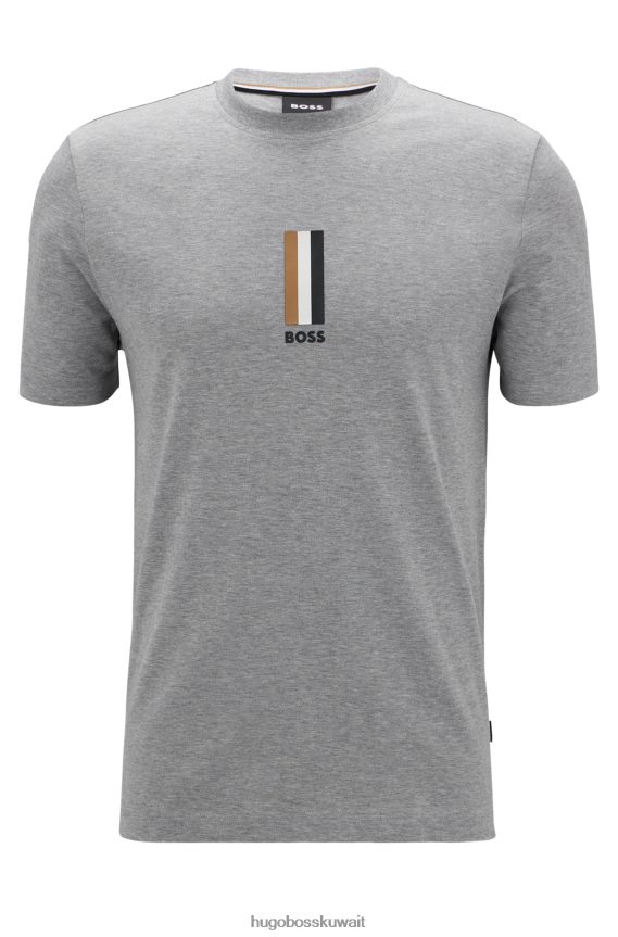 4TFNJN1692 رمادي فاتح Hugo Boss تي شيرت من الجيرسي القطني مع طباعة شعار هوغو باللون الرمادي الفاتح