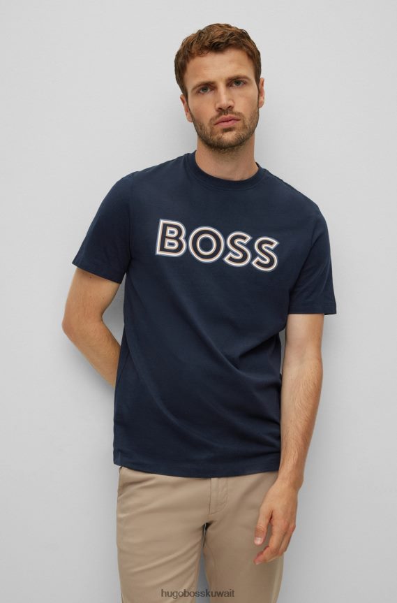 4TFNJN1693 أزرق غامق Hugo Boss تي شيرت من الجيرسي القطني باللون الأزرق الداكن مع طباعة شعار هوغو