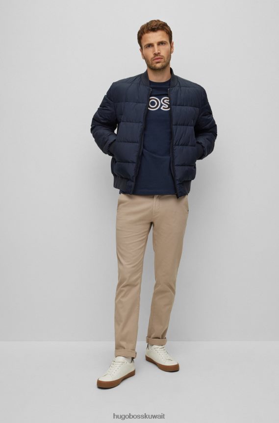 4TFNJN1693 أزرق غامق Hugo Boss تي شيرت من الجيرسي القطني باللون الأزرق الداكن مع طباعة شعار هوغو