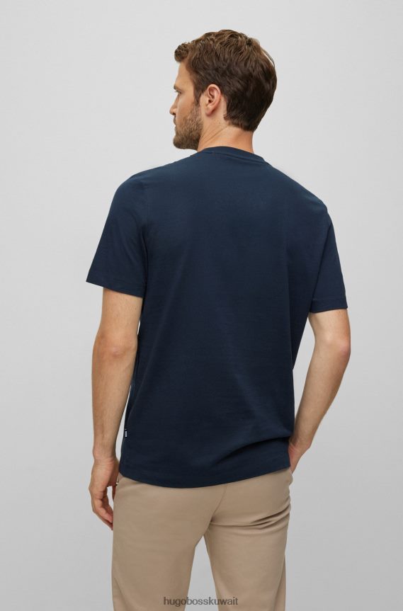 4TFNJN1693 أزرق غامق Hugo Boss تي شيرت من الجيرسي القطني باللون الأزرق الداكن مع طباعة شعار هوغو