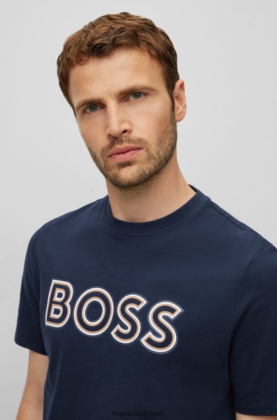 4TFNJN1693 أزرق غامق Hugo Boss تي شيرت من الجيرسي القطني باللون الأزرق الداكن مع طباعة شعار هوغو