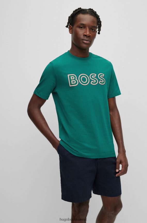 4TFNJN1694 اخضر فاتح Hugo Boss تي شيرت من الجيرسي القطني مع طباعة شعار هوغو باللون الأخضر الفاتح