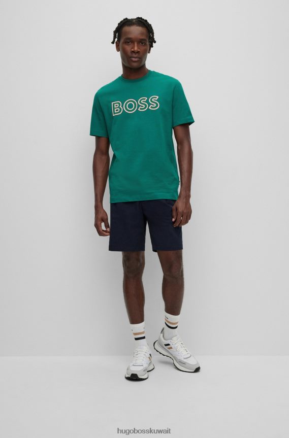 4TFNJN1694 اخضر فاتح Hugo Boss تي شيرت من الجيرسي القطني مع طباعة شعار هوغو باللون الأخضر الفاتح