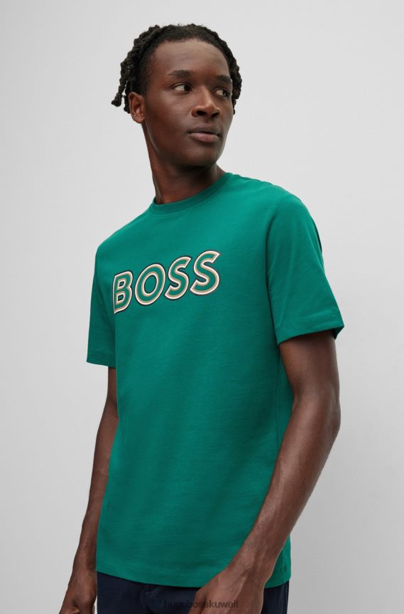 4TFNJN1694 اخضر فاتح Hugo Boss تي شيرت من الجيرسي القطني مع طباعة شعار هوغو باللون الأخضر الفاتح