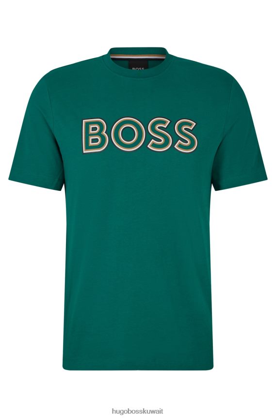 4TFNJN1694 اخضر فاتح Hugo Boss تي شيرت من الجيرسي القطني مع طباعة شعار هوغو باللون الأخضر الفاتح