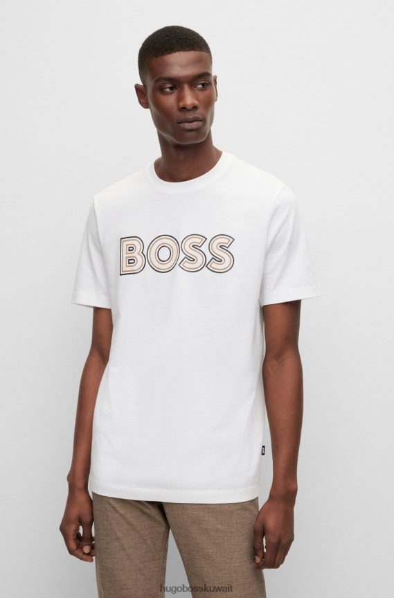 4TFNJN1695 أبيض Hugo Boss تيشيرت هوغو من الجيرسي القطني باللون الأبيض مع طباعة الشعار