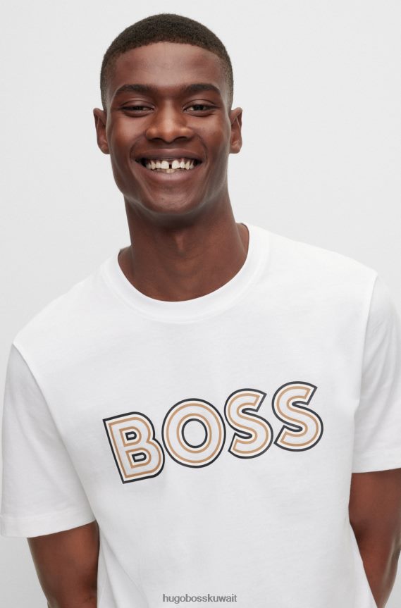 4TFNJN1695 أبيض Hugo Boss تيشيرت هوغو من الجيرسي القطني باللون الأبيض مع طباعة الشعار